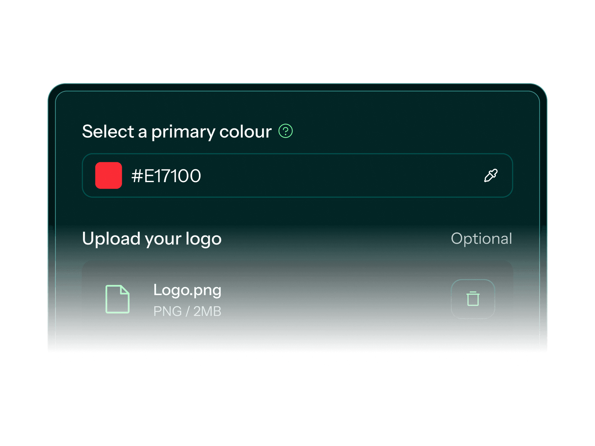 Hyperframe brand kit form showing a colour picker and logo selection
